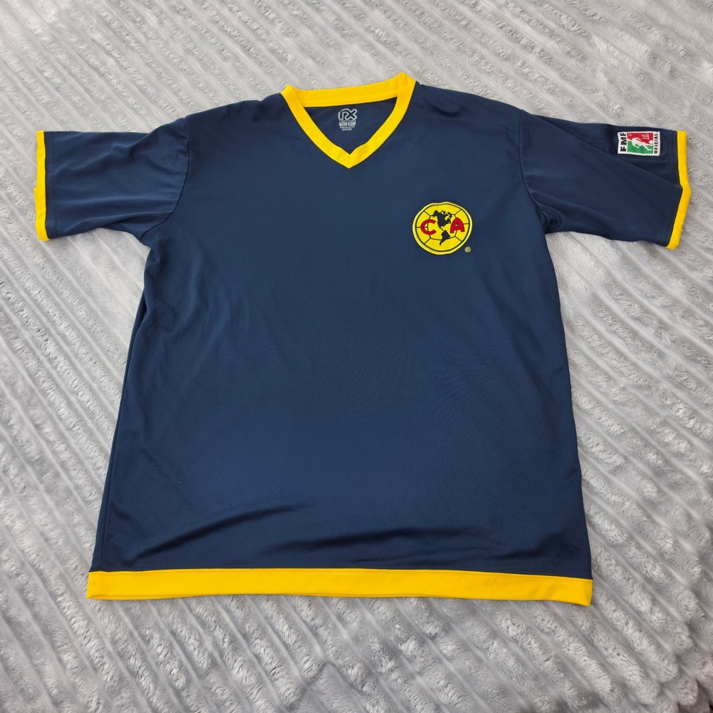 Club America Soccer Jersey Mens XL Navy Blue Yellow RX FMF Official V-Neck Shirt